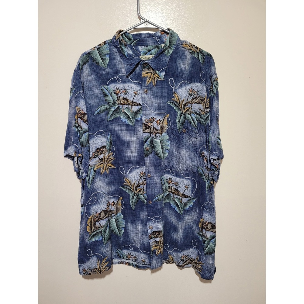 Batik Bay Tropical Island Palm Tree Shirt Mens XL Blue Rayon Short Sleeve Aloha